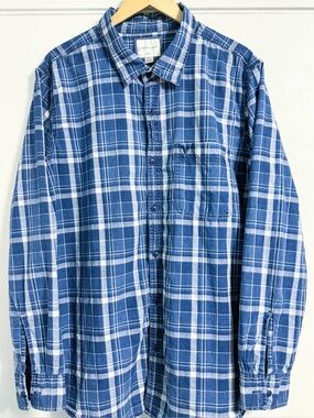 American Eagle Slim Fit Plaid Shirt XXL Blue White Long Sleeve Cotton